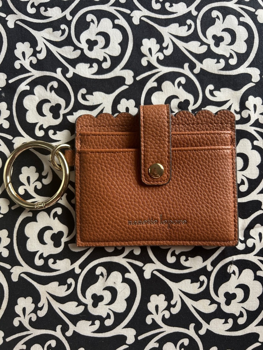 Nanette Lepore Brown Pebbled Leather Card Holder with Keyring